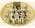 Group of eleven cadets, all veterans of the Battle of New Market. These are probably the 11 graduates of the Class of 1867. Sepia, oval mounted on mat. Subjects include Nicholas J. Bayard; Hardaway H. Dinwiddie; Hugh W. Fry; Edward Magruder Tutwiler; Thomas Gordon Hayes; Patrick Henry; John L. Tunstall; John S. Webb., ca. 1867.