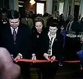 Valentina Tereshkova cutting the opening ribbon at the center on December 10, 1999.