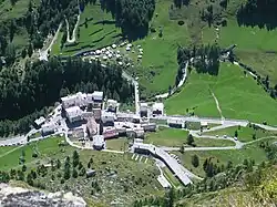 The village L'église as seen from the via ferrata Béthaz-Bovard.