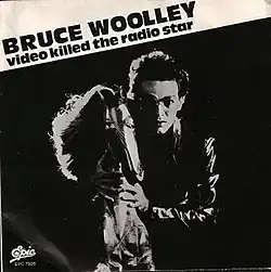 Bruce Woolley behind a horse, with the text "Bruce Woolley Video Killed the Radio Star" on the top left