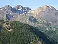 Dromedary Peak (left), O'Sullivan Peak (left of center), Twin Peaks (right) viewed from the north.