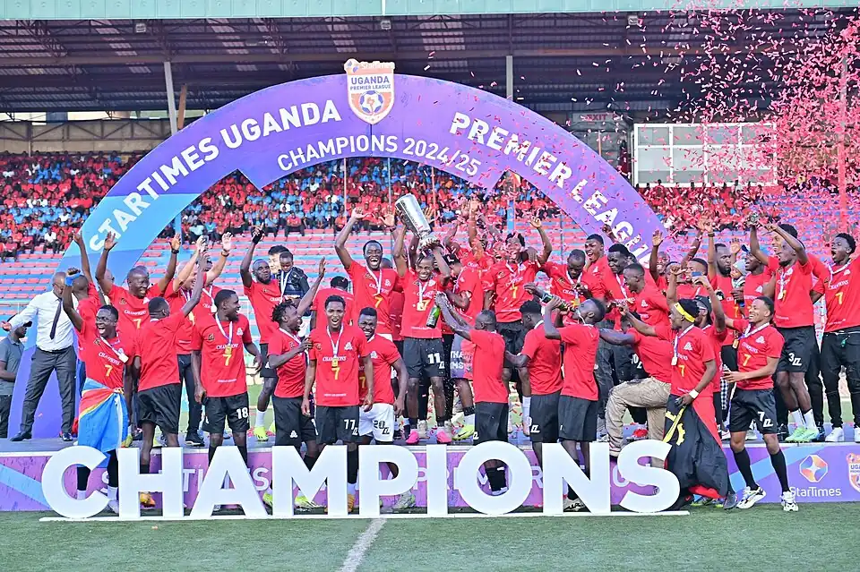 Vipers SC players celebrate after winning the 2024/25 Uganda Premier League