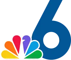 An NBC peacock on top of a blue numeral 6, overlapping it in the lower left corner