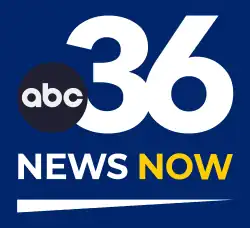On a blue background, the ABC network logo overlapping a white sans-serif numeral 36. Beneath are the words "News Now" in a sans serif, with the Now in yellow, above an underline that is wider on the left side.