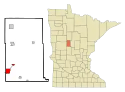 Location of the city of Wadena within Wadena County, Minnesota