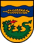 Wingless and four-limbed lindworm in the arms of the city of Sipbachzell