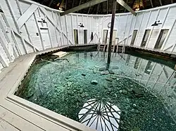 Interior of the Warm Springs Pools, historic geothermal spa buildings operated by the Homestead in the town of Warm Springs, Virginia
