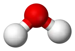 Ball-and-stick model of the water molecule