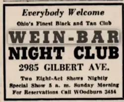 Wein Bar advertisement (circa 1938) in Cincinnati