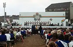Youth and students gathering on stage