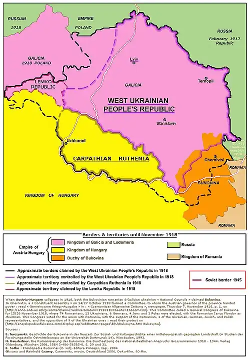 Map of the areas claimed by the West Ukrainian National Republic