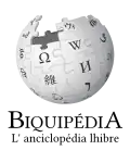 Wikipedia logo displaying the name "Wikipedia" and its slogan: "The Free Encyclopedia" below it, in Mirandese