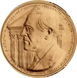 Medallion commemorating the 50th Anniversary of Woodrow Wilson's graduation from Princeton University. Presented by the American Whig Society, 1929.