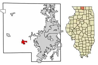 Location of Winnebago in Winnebago County, Illinois.