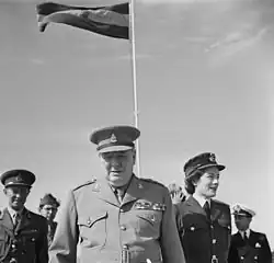 Winston Churchill visits his old regiment near the pyramids with his daughter, Sarah Churchill (actress).