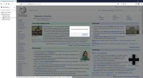 A Firefox browser with a dialog reading "There are about 2502 words on this page."