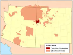 Location of Zuni Tribe of the Zuni Reservation