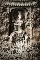 Detail of elaborate part-glazed shrine, nearly 30 cm tall, 1280–1330