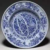 Astrological plate, 44&nbsp;cm, perhaps with birthchart for "Moderata Durant", late 17th century.[55]