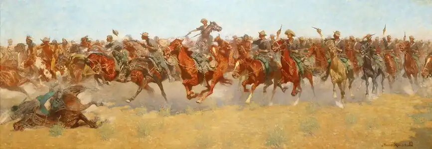 Frederic Remington, The Charge, 1906. At 49 by 137 inches, this was the artist's largest work.[46]
