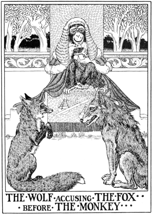 The Wolf accusing the Fox before the Monkey.