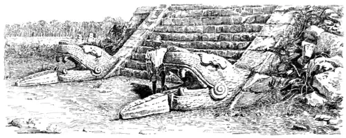 Chichén Itzá. Foot of the North Stairway of the Castillo.