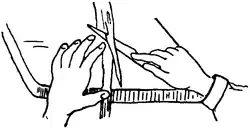 Diagram of a pair of hands holding and using a knife.