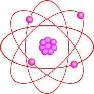 Colour diagram of an atom of Beryllium, showing four electrons, four protons and four neutrons, all in violet with red electron orbits.
