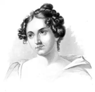 reproduction of an engraved portrait of Catherine Sedgwick