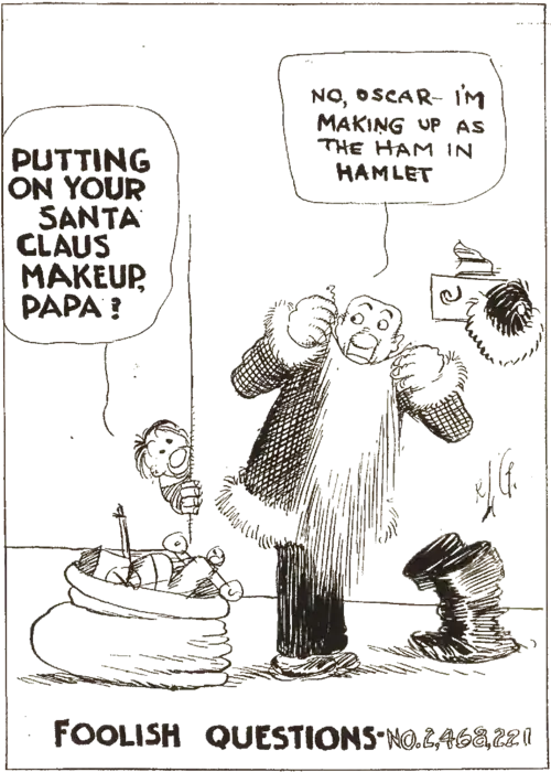 A cartoon of a man changing int a Santa Claus costume