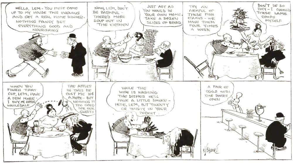 A comic strip of a man hosting a disastrous dinner