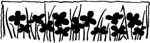 A drawing of flowers among grass