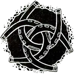 A drawing of three interlocking horseshoes