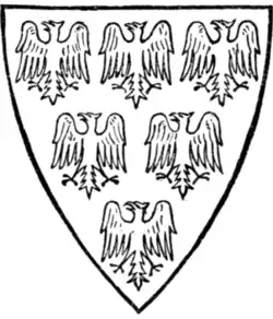 Fig. 454.—Arms of Piers de Gaveston, Earl of Cornwall (d. 1312): Vert, six eagles or.