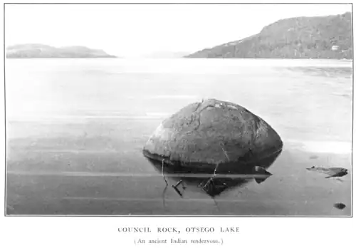 Council Rock, Otsego Lake, from Halsey's The Old New York Frontier