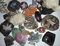 A photograph of a collection of different minerals