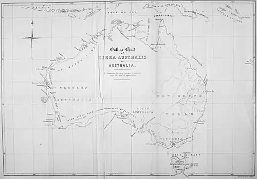 Outline Chart of Terra Australis or Australia. To illustrate the early voyages to Australia before the time of Captain Cook.