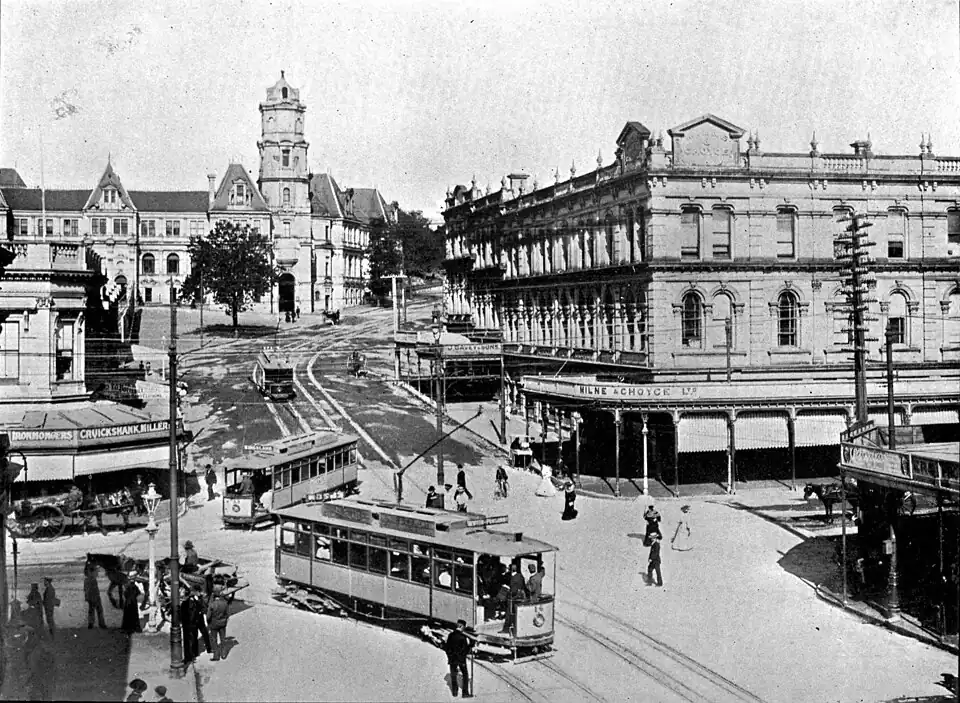 Central Auckland with tram