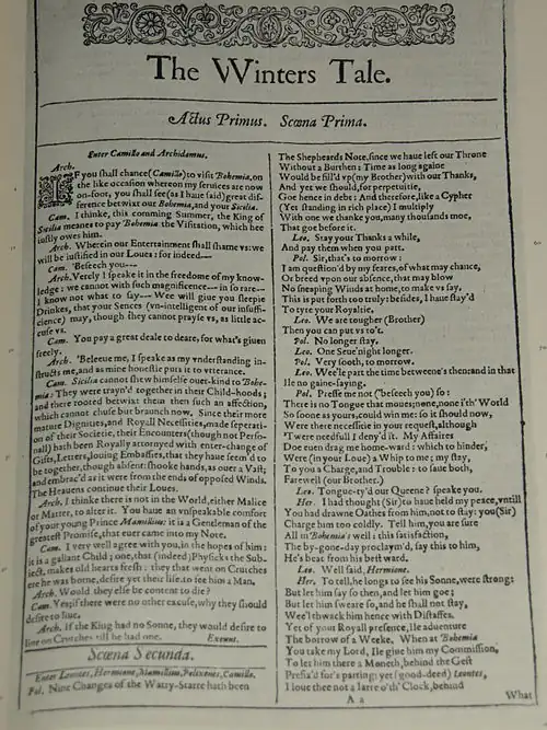 The title page of the play from the First Folio of 1623