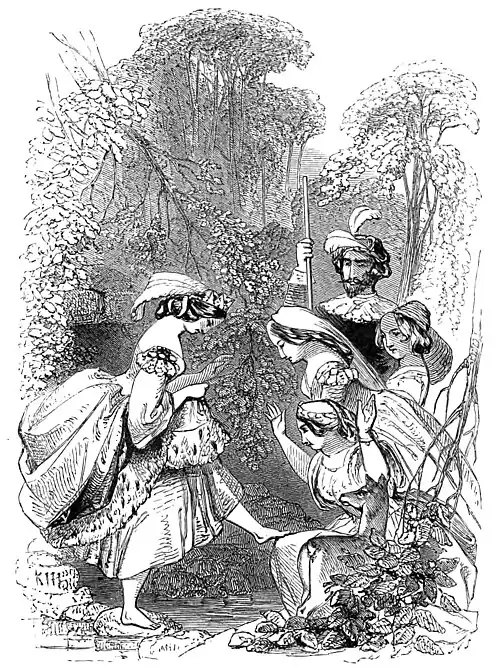 The Princess Maybloom and companions barefoot at a stream.