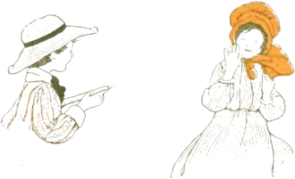 A boy gesturing at a girl, who smiles and waves to him