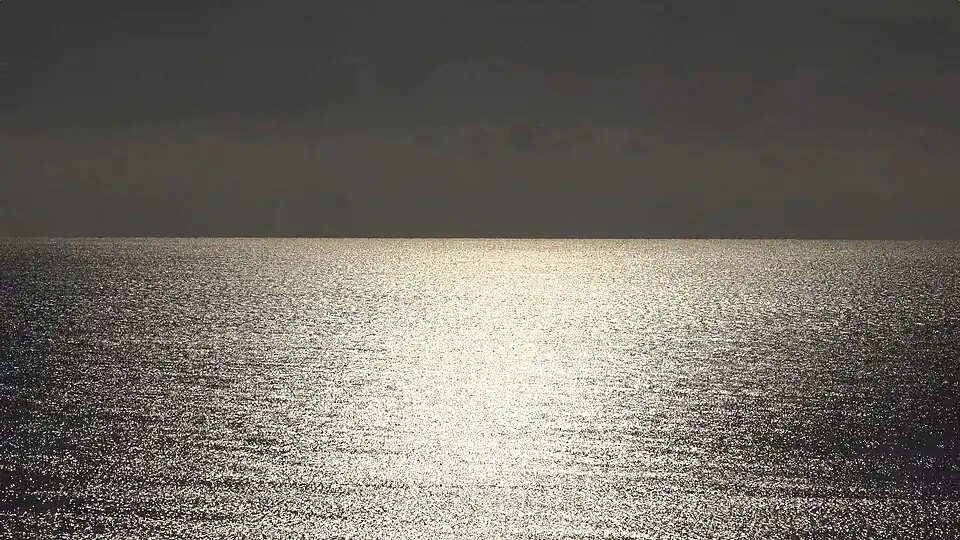 A greyscale image of a body of water