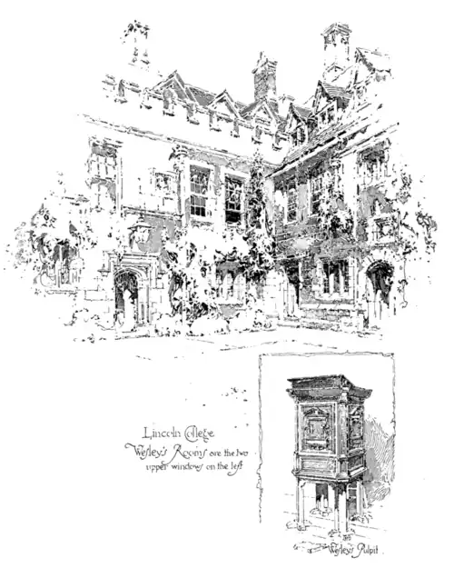 Lincoln College Wesley's rooms are the two upper windows on the left. Wesley's pulpit.