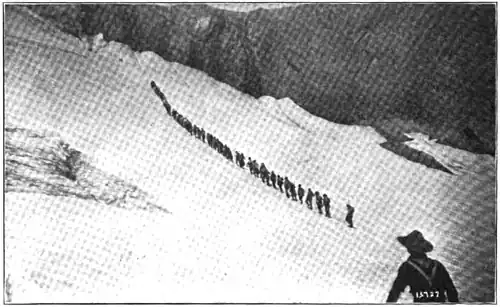 Mountaineers crossing Carbon Glacier.