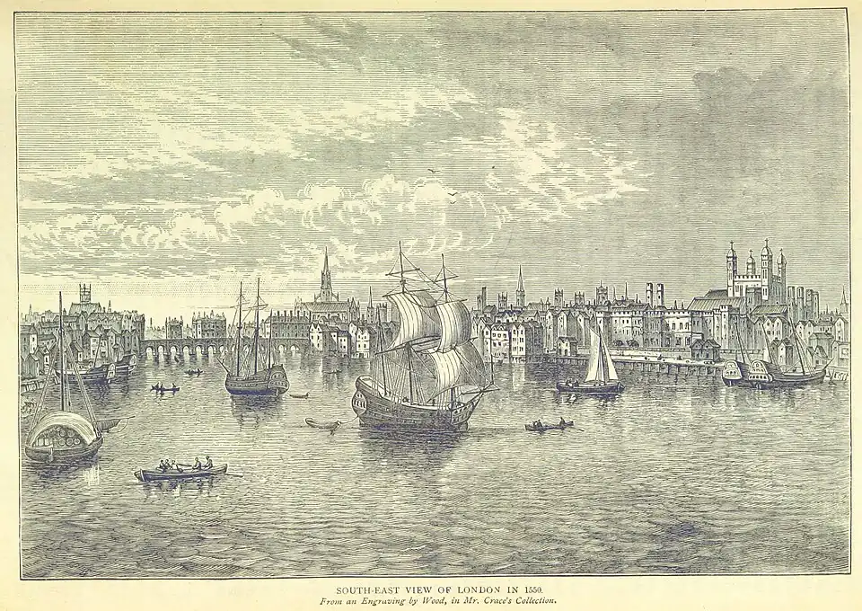South-East view of London in 1550. From an Engraving by Wood, in Mr. Crace's Collection.