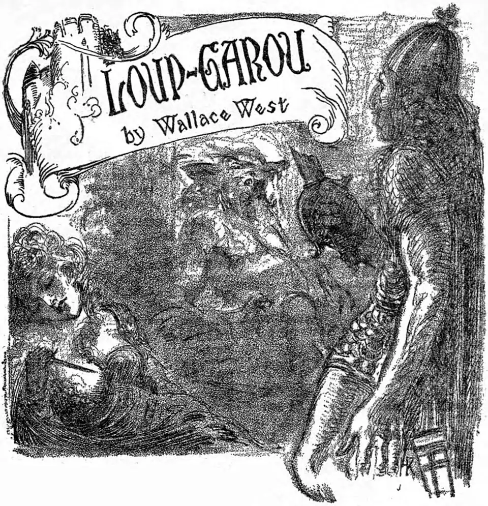 An Old English lady faints as a soldier and anthropomorphic werewolf stand off