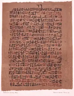 A remedy for asthma from the Ebers Papyrus, in hieratic text on papyrus
