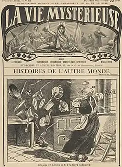 The cover of the 1911 French magazine La Vie Mysterieuse illustrating a story about a servant girl experiencing poltergeist activity.