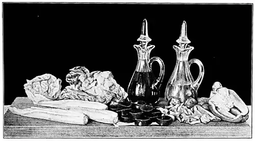 Endive, Lettuce, Chestnuts, Green Pepper, etc., for 1914 Salad.