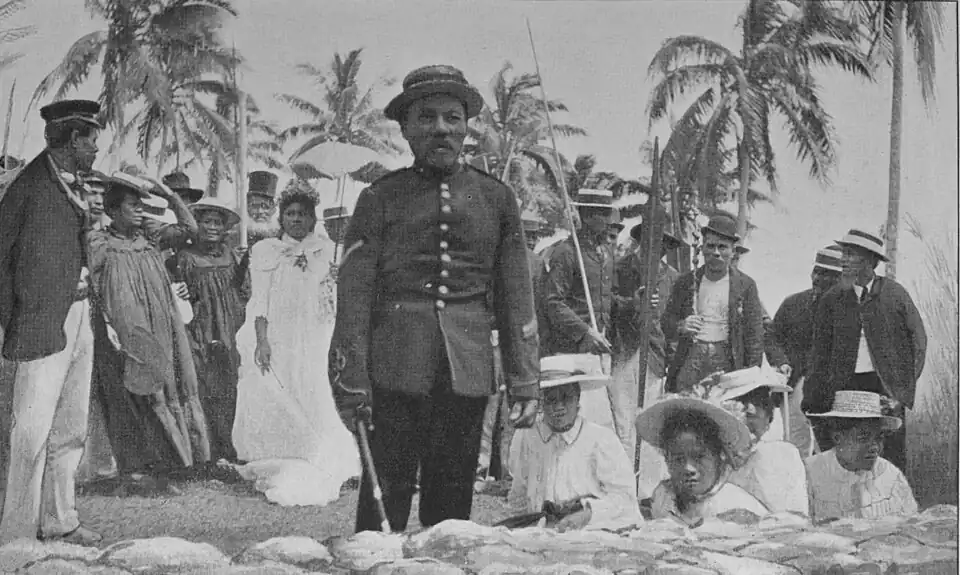 Decently clothed from head to foot